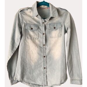 Broccoli Chambray Button Front Top Blue XS